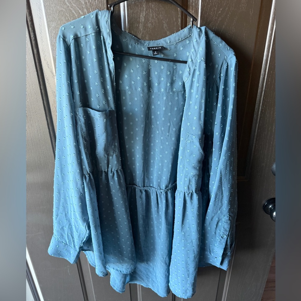 Torrid Light Blue Blouse with Pattern